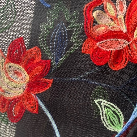 Kim & Cami Black Floral Sleeve Tie T-Shirt Blouse Size L - Picture 4 of 5